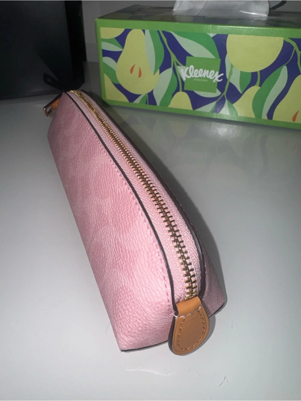 Coach Powder Pink Signature Leather Zip Pencil Case - Picture 3 of 9